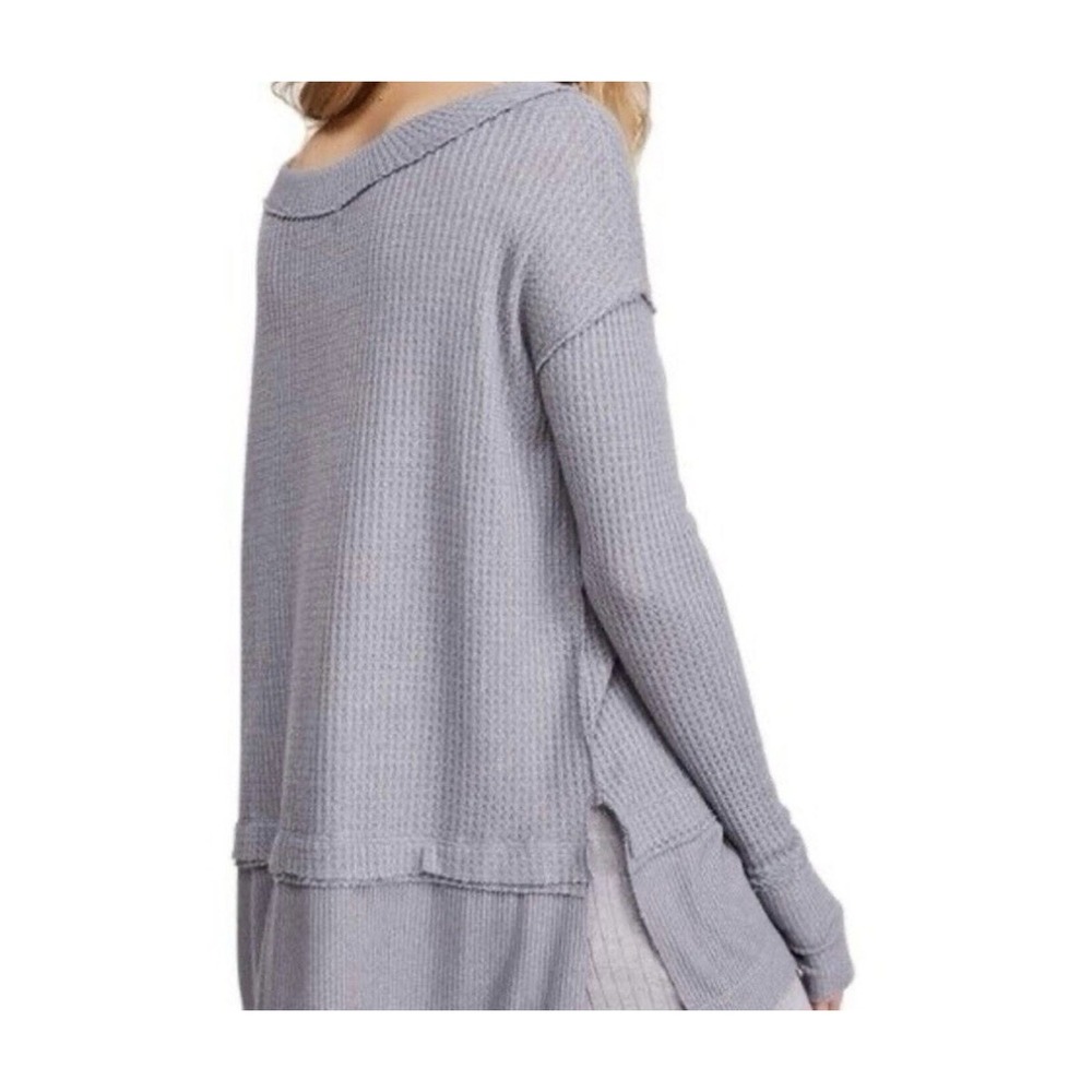 We The Free North Shore Thermal Waffle Knit Top Women Size Small Blue Gray Boho